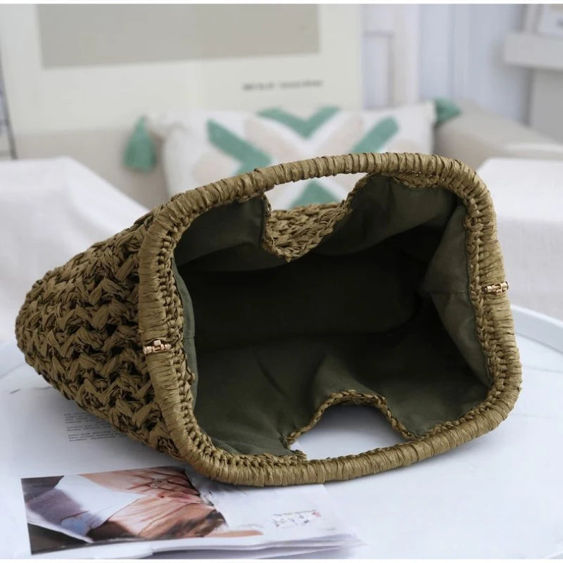 Handmade Raffia Woven Clutch Tote – Large Boho Travel Bag