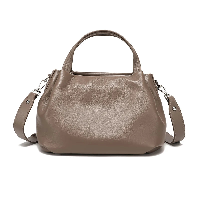 Genuine Cowhide Leather Bucket Tote Bag for Women – Large Capacity