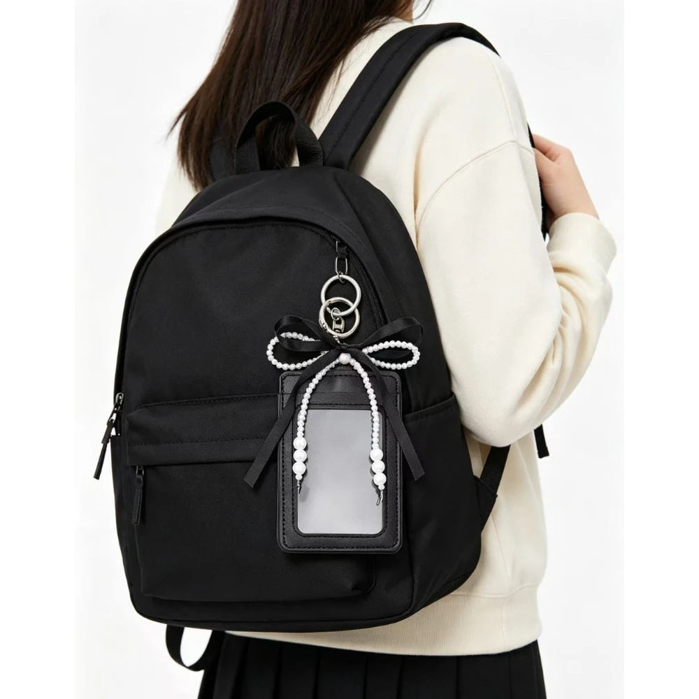 Pearl Bow Photocard Holder with Keychain – Cute ID Card Case