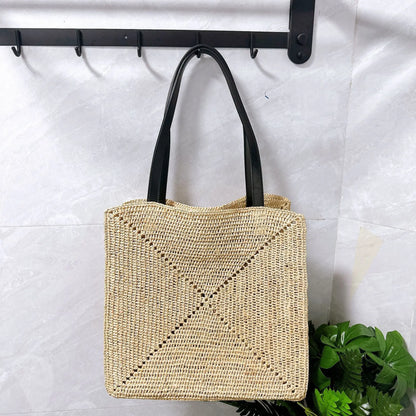 Fashionable Versatile Lafite Straw Weaving Design Tote Shoulder Casual Bag Street Trend Arrival Soft