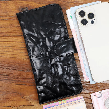 Genuine Leather Long Wallet – Retro Snap Closure Phone & Card Organizer