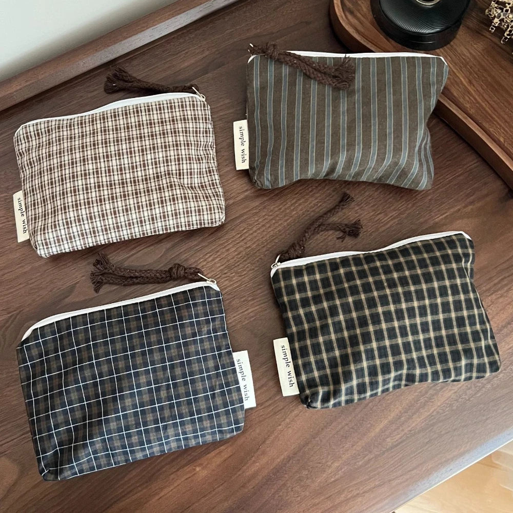 Vintage Plaid Coin Purse Women's Mini Zipper Wallet