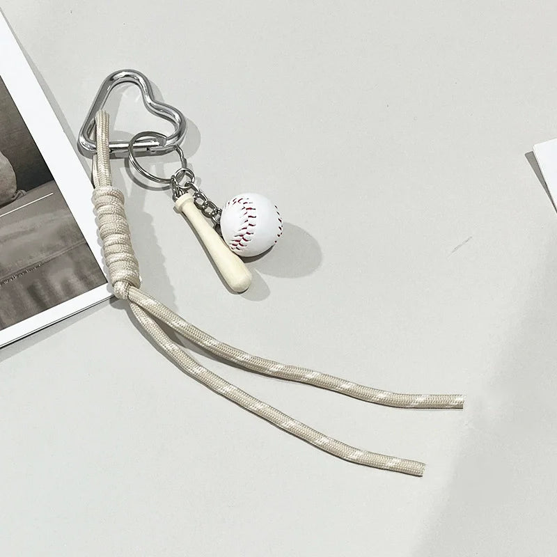 Baseball Bag Charm Keychain – Mini Ball & Bat Rope Pendant