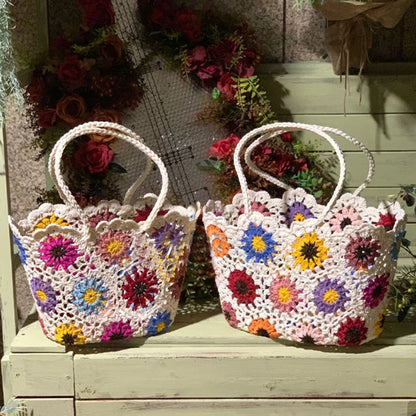 Handmade Crochet Flower Tote Bag for Women