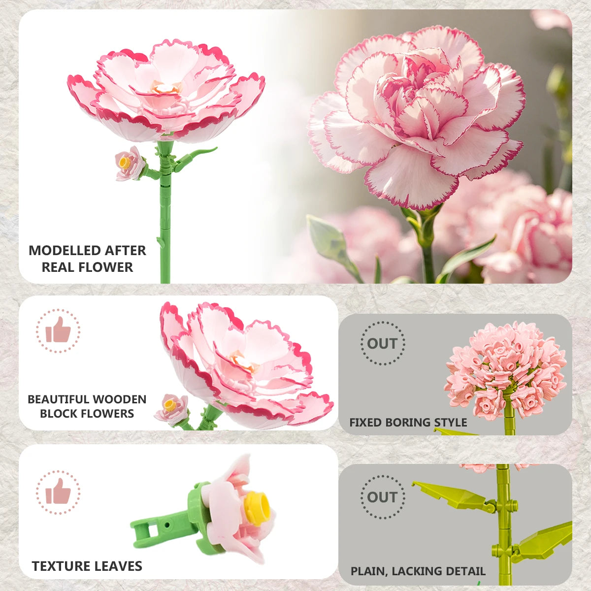 Flower Bouquet Building Blocks MOC Set – Tulip, Peony, Rose & More