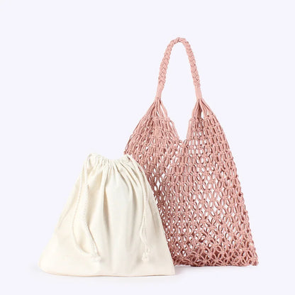 Crochet Beach Tote Bag – Boho Woven Handbag with Inner Pouch