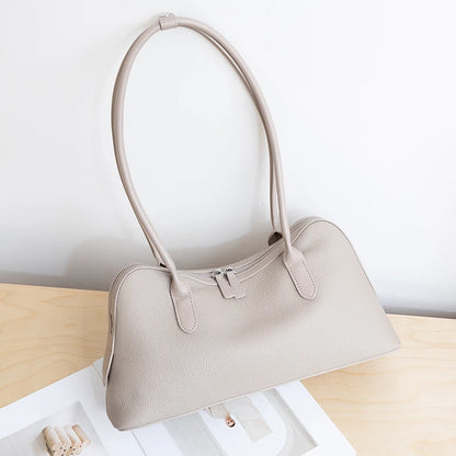 Genuine Leather Baguette Shoulder Bag – Women's Pebbled Hobo Tote