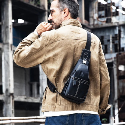 Men's Genuine Leather Chest Bag – Retro Cowhide Sling Bag