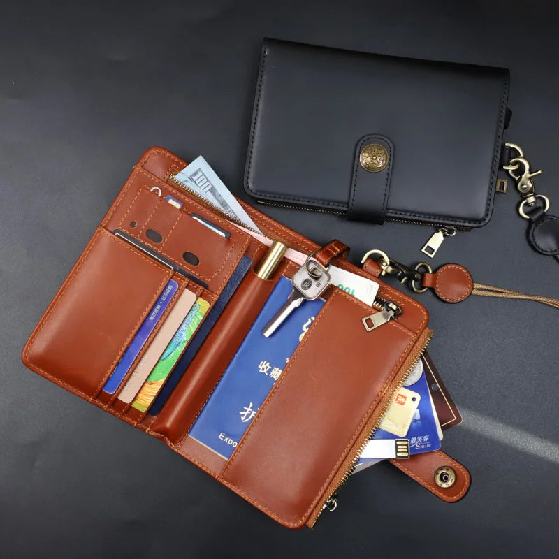 Leather Passport Holder Travel Document Wallet with Zipper