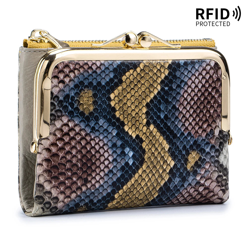 RFID Blocking Women's Genuine Leather Serpentine Clutch Wallet