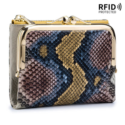 RFID Blocking Women's Genuine Leather Serpentine Clutch Wallet