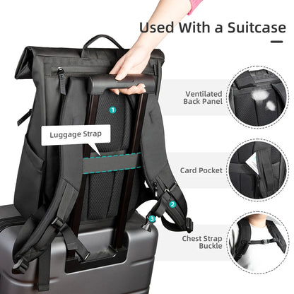 Roll-Top Travel Backpack for Men – Waterproof 15.6" Laptop Hiking Bag