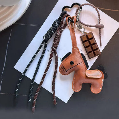Leather Horse Keychain Phone Bag Charm – Creative Pouch Pendant Accessory