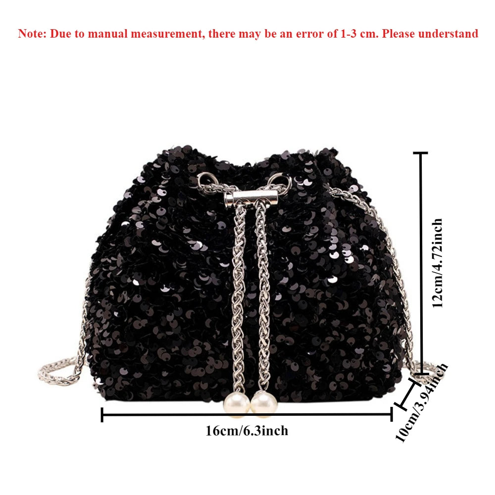 Sequin Bucket Bag Women Crossbody Chain Shoulder Bag