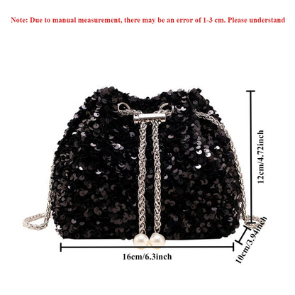 Sequin Bucket Bag Women Crossbody Chain Shoulder Bag
