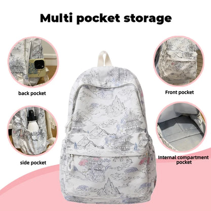 Chinese Ink Painting Backpack – Large Capacity Retro Student Bag