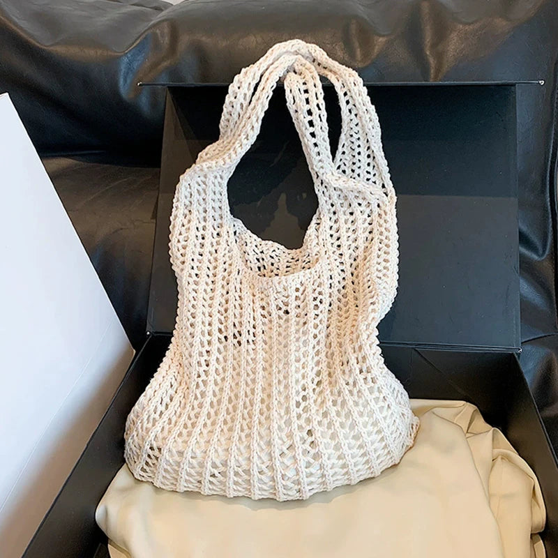 Bohemian Crochet Shoulder Bag – Large Capacity Woven Tote