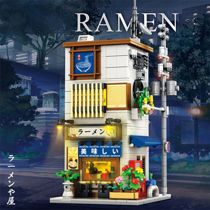 Japanese Ramen Shop Building Blocks Set – MOC Street Scene with Lights