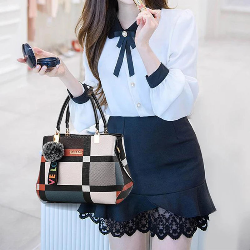 Luxury Vintage Plaid PU Leather Handbag for Women – Crossbody Shoulder Bag