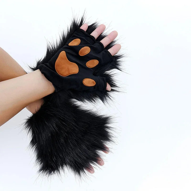 Fluffy Fox Tail & Wolf Mask Cosplay Set – 3pcs Halloween Costume