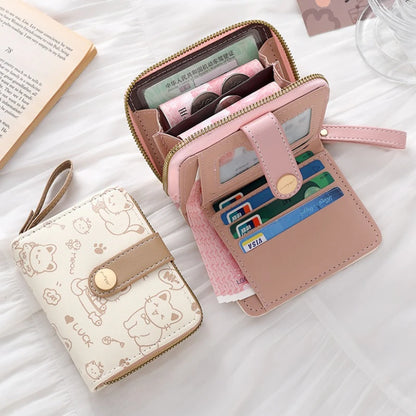 Cute Cat Print Short Wallet for Women – PU Leather Coin Purse