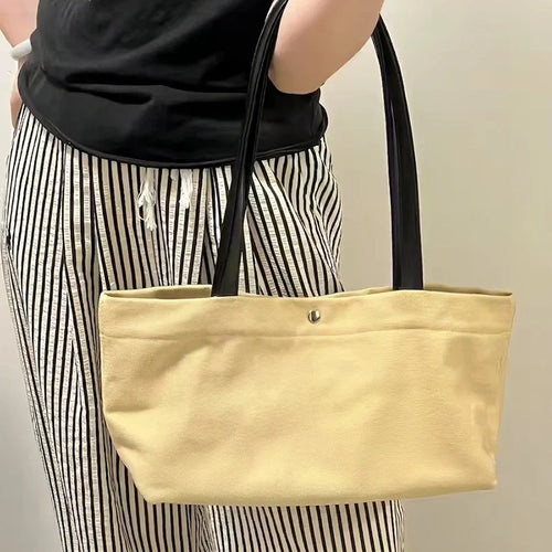 Canvas Tote Bag with Leather Straps – Large Capacity Women's Shoulder Bag