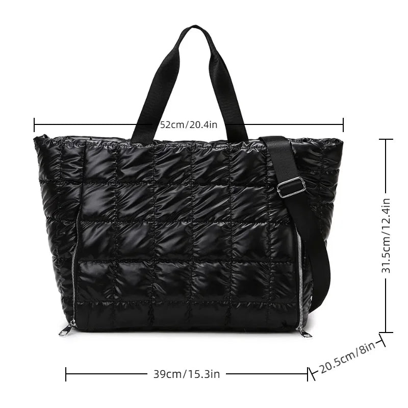 Quilted Puffer Tote Bag – Large Travel & Gym Shoulder Bag
