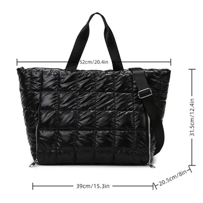 Quilted Puffer Tote Bag – Large Travel & Gym Shoulder Bag