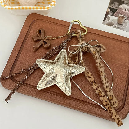 Leather Star Bag Pendant Keychain with Puppy Charm