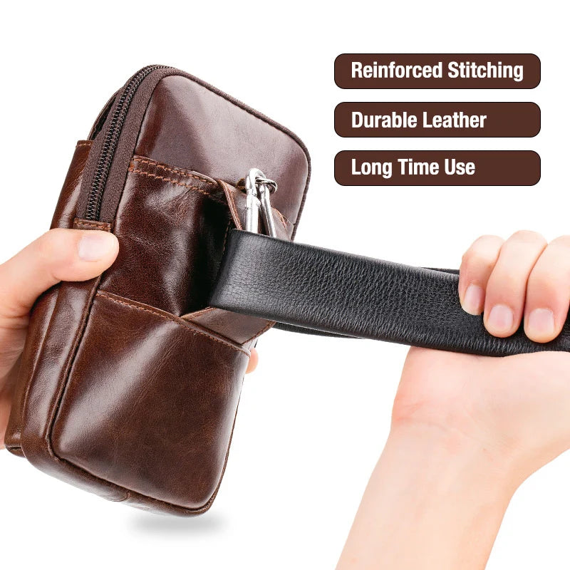 Leather Belt Bag for Men - Genuine Cowhide Phone Waist Pouch