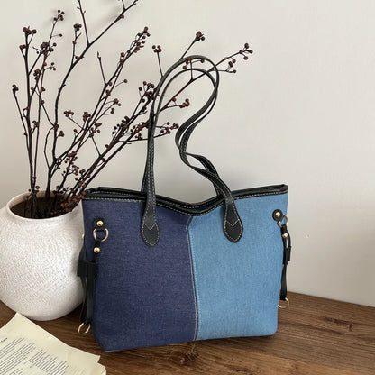 Large Capacity Denim Tote Bag for Women – Commuter Shoulder Bag