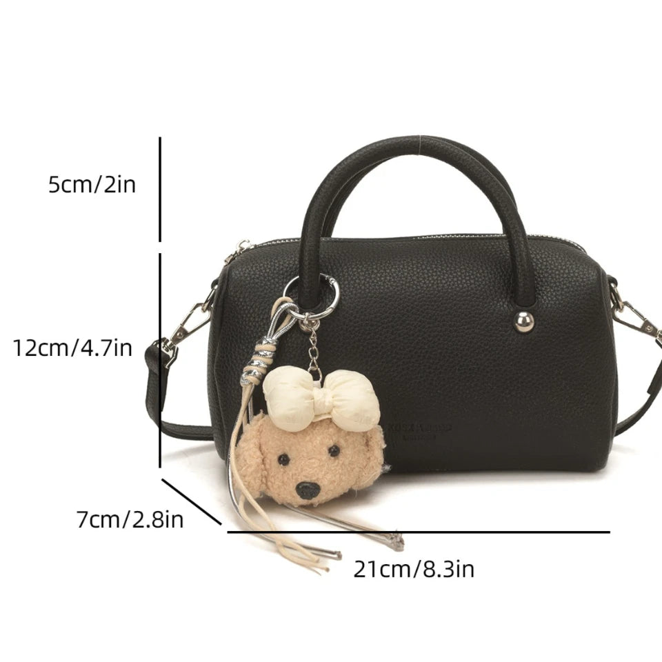Women's Leather Top Handle Bag – Crossbody Shoulder Purse with Pendant