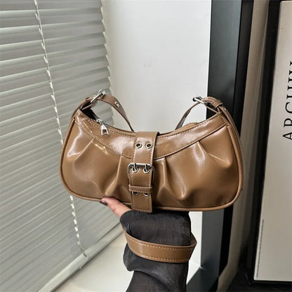 Y2K Buckle Shoulder Bag PU Leather Crossbody for Women