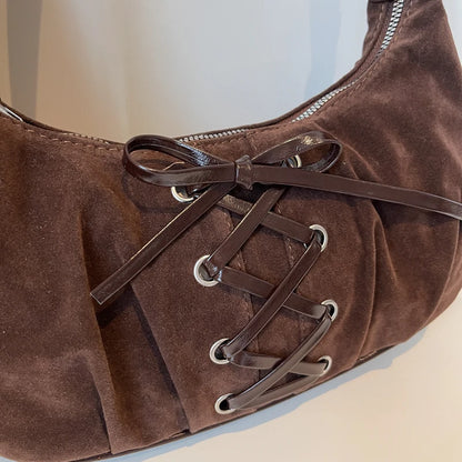 Moods Women Crescent Underarm Shoulder Bags Lacing Design Pu Suede Armpit Hobo Bag Winter Latest
