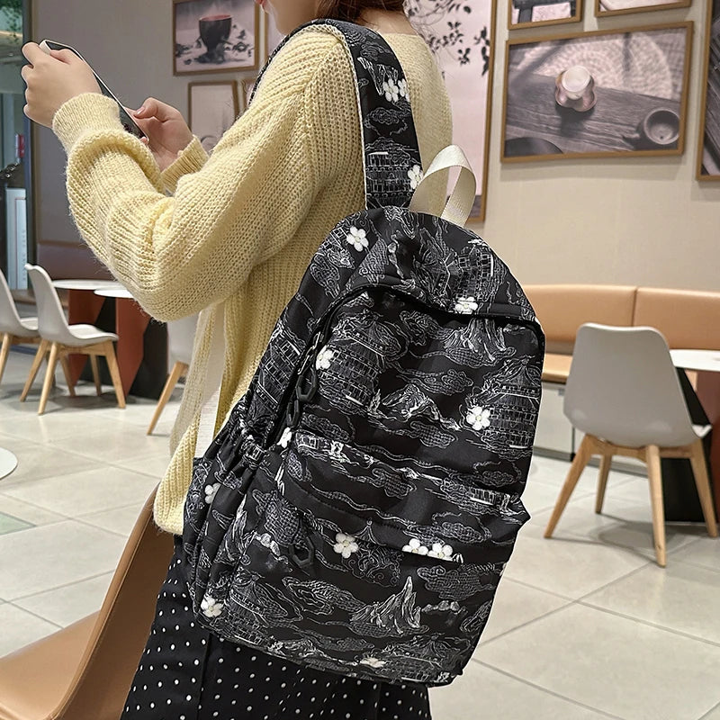 Chinese Ink Painting Backpack – Large Capacity Retro Student Bag