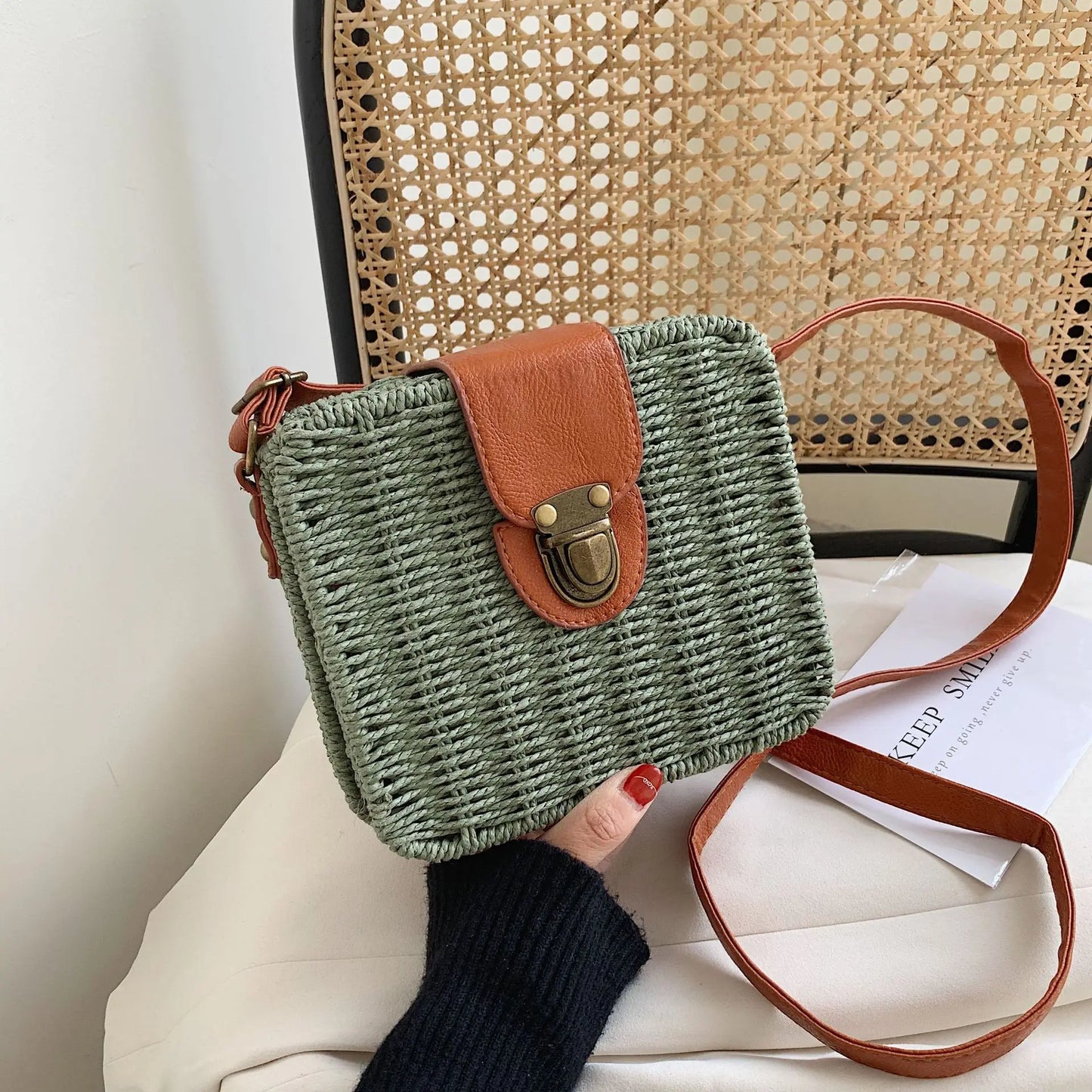 Rattan Straw Crossbody Bag – Handmade Woven Women's Purse