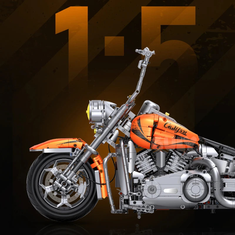 MOC Cruiser Motorcycle Building Block Set – 1:5 Scale, 2392 Pieces