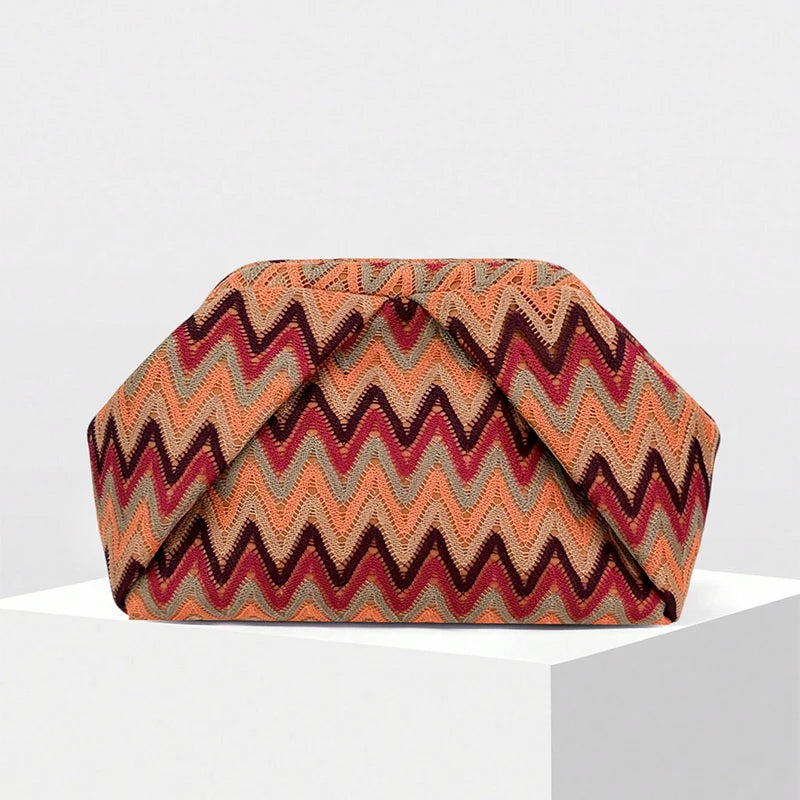 Bohemian Jacquard Clutch Bag – Women's Pleated Cloud Evening Purse