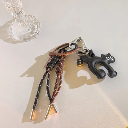 Cat Keychain Pendant – PU Leather Bag Charm & Car Key Ring