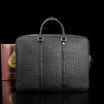 Crocodile Belly Leather Briefcase – Men's Luxury Laptop Business Bag