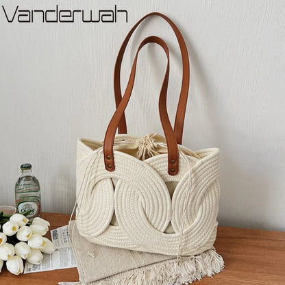 Rattan Straw Tote Bag – Women's Large Handwoven Beach Shoulder Bag