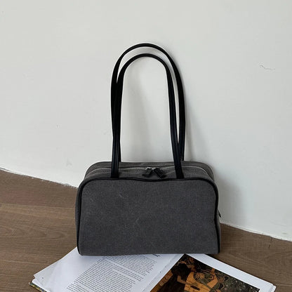 Canvas Bowling Shoulder Bag – Large Capacity Vintage Handbag with Leather Handles