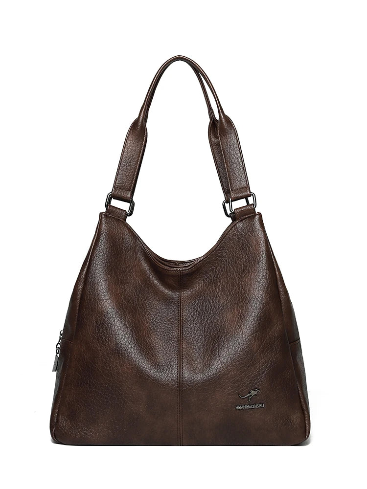 3-Layer Soft Leather Hobo Tote Bag for Women – Large Shoulder Handbag