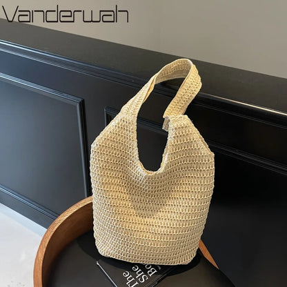 Woven Straw Beach Tote Bag for Women – Large Capacity Shoulder Bag