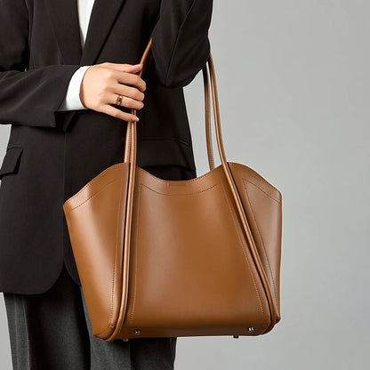 Women's Genuine Leather Tote Bag – Large Capacity Shoulder Bag
