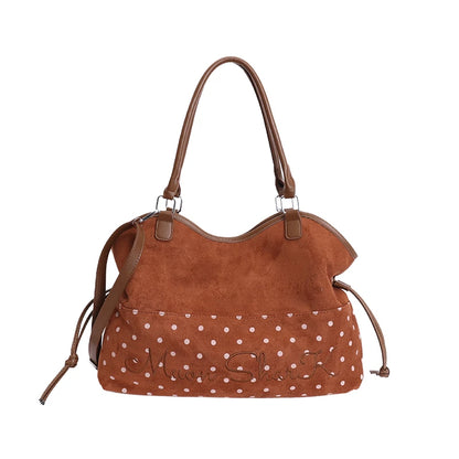 Vintage Polka Dot Tote Bag with Charm – Large Capacity