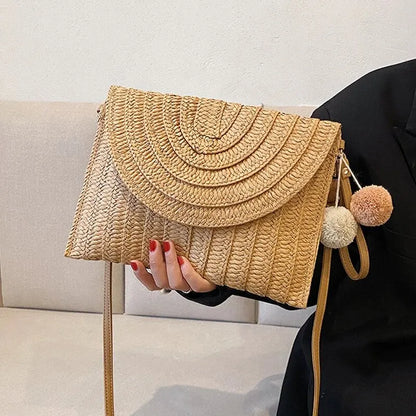 Straw Woven Envelope Clutch – Women's Summer Beach Crossbody Bag