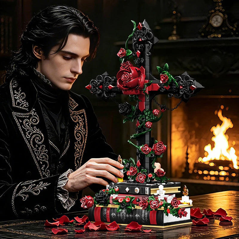 Gothic Rose Cross MOC Building Blocks Set – 1349pcs Floral Display