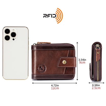 Men's Leather Zipper Wallet with Coin Purse & Card Slots