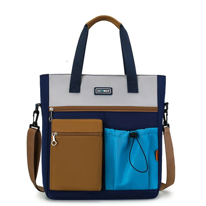 Color Block Crossbody Tote Bag – Large Waterproof School Bag